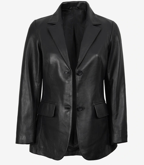 Shannon Women's Two Button Black Leather Blazer