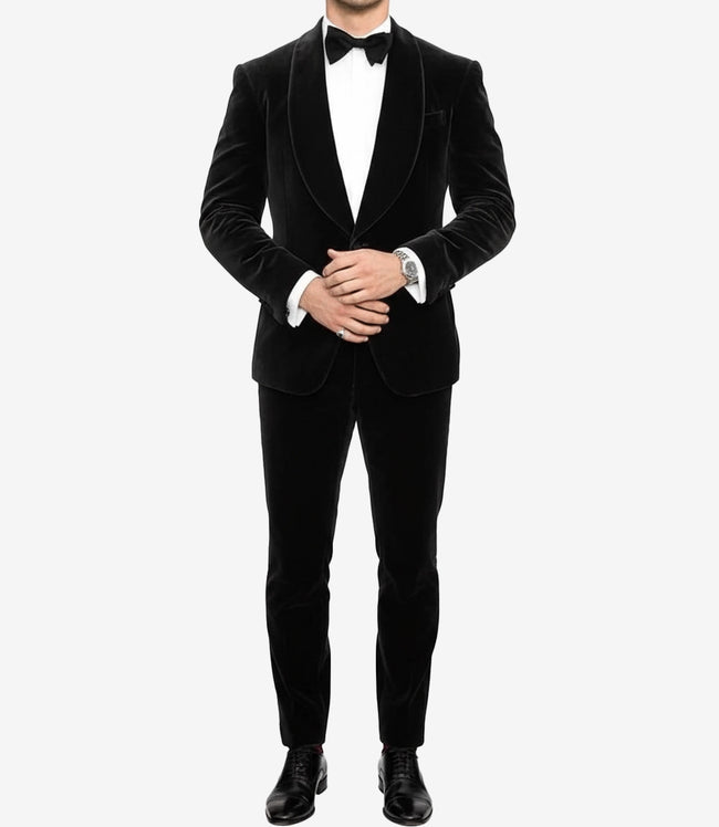 Mens Shawl Lapel Single Button Black Velvet Tuxedo