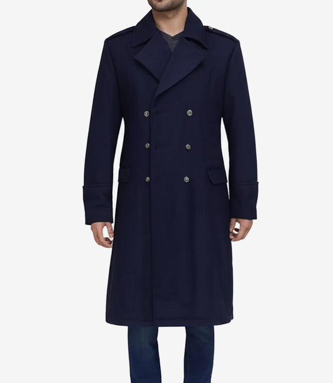 Wallace Men's Blue Overcoat – Double-Breasted