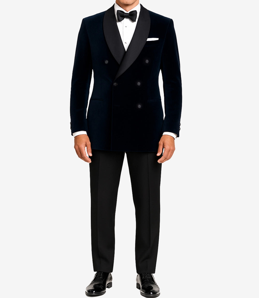 Raleigh Men's Shawl Lapel Blue Velvet Tuxedo | Double-Breasted