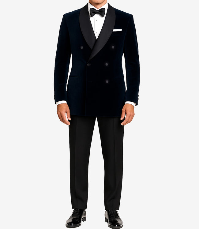 Raleigh Men's Shawl Lapel Blue Velvet Tuxedo | Double-Breasted