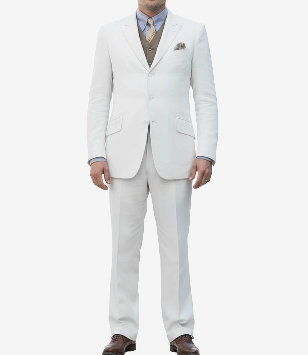 Men's Off-White Three-Piece Suit – Peak Lapel Wedding & Formal Attire