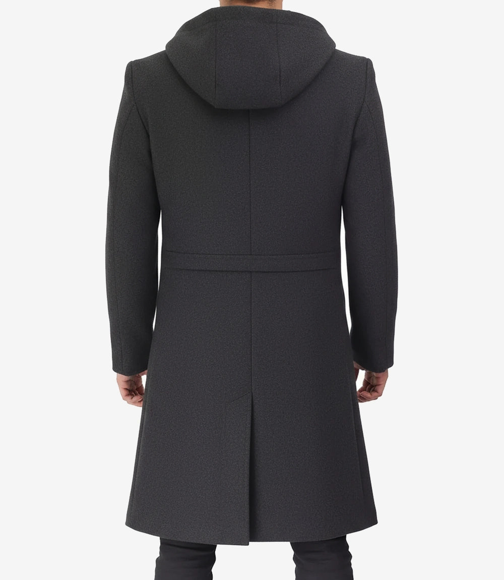 Men's Hooded Gray Wool Overcoat | Long Length Warm Winter Coat