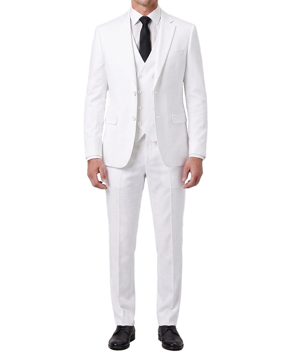 Men's White 3-Piece Single-Breasted Suit —  Notch Lapel