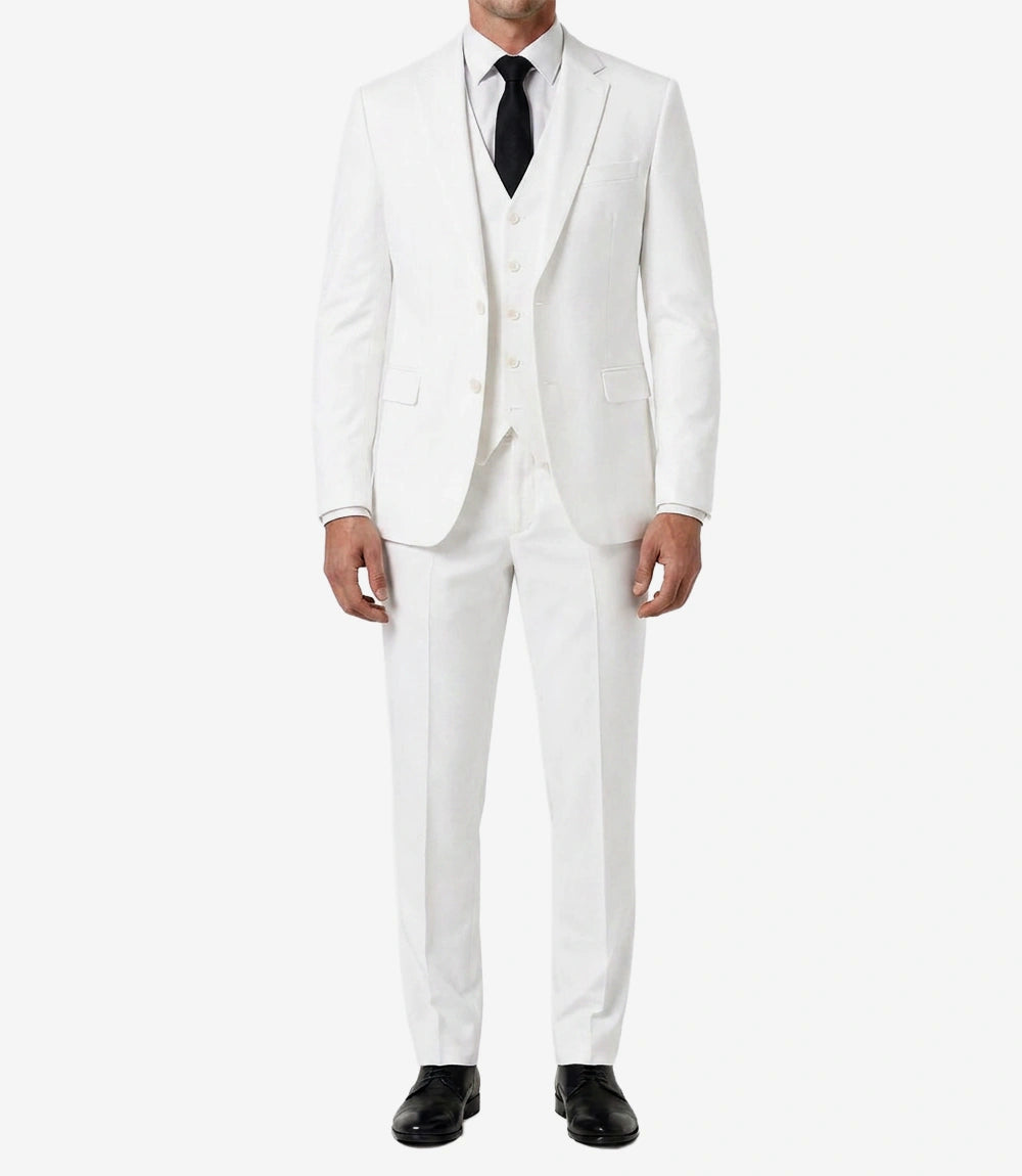 Men's White 3-Piece Single-Breasted Suit —  Notch Lapel