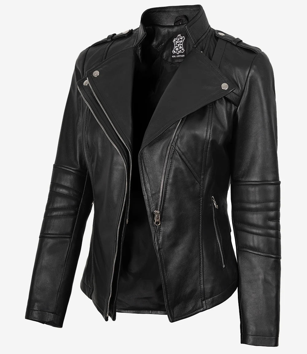 Women's Black Lambskin Biker Style Jacket