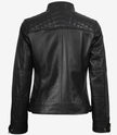 Womens Petite Black Quilted Biker Style Leather Jacket