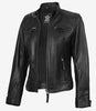 Womens Petite Black Quilted Biker Style Leather Jacket