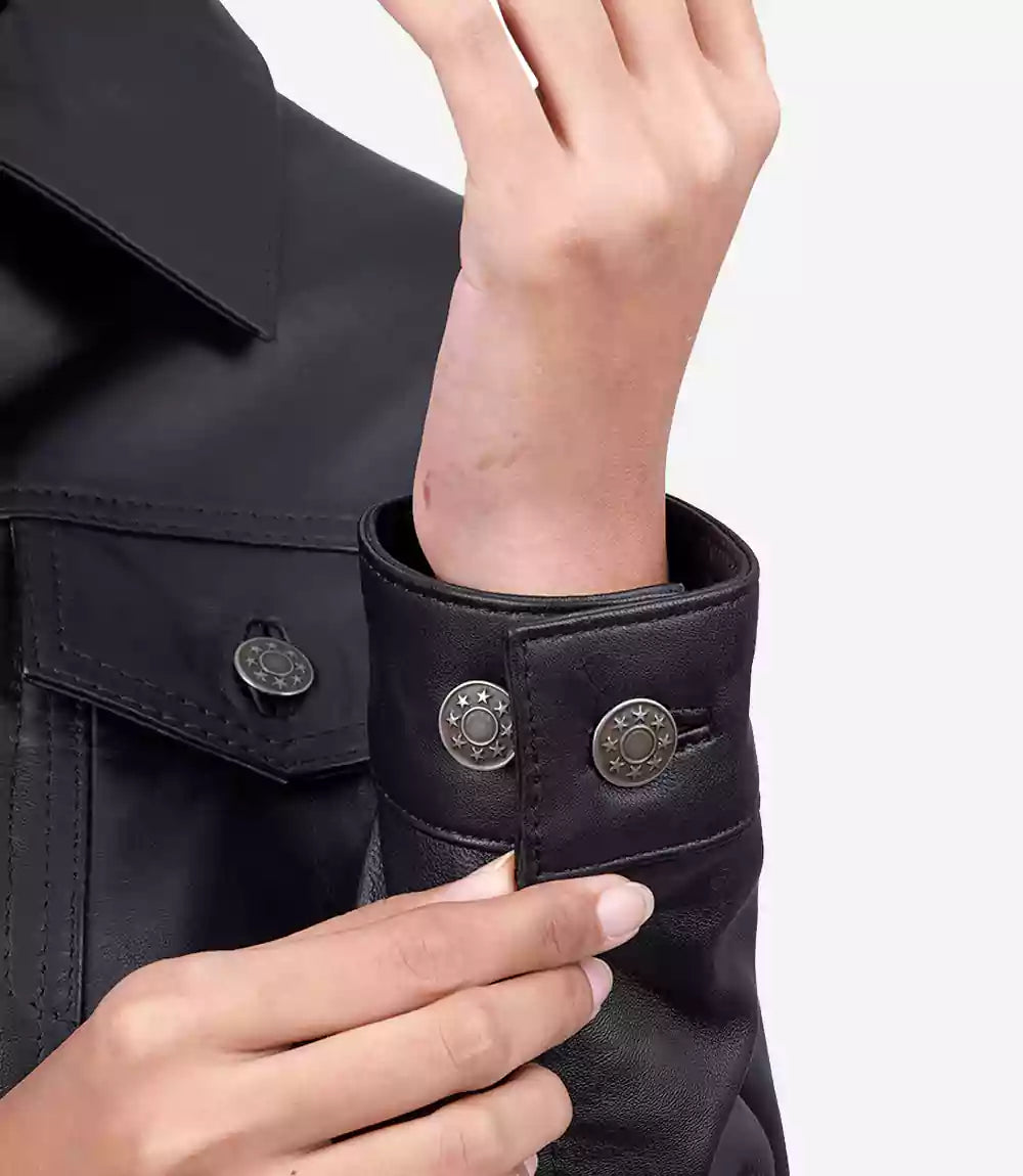 Womens Black Leather Trucker Jacket