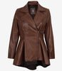 Womens Asymmetrical Cognac Peplum Leather Jacket