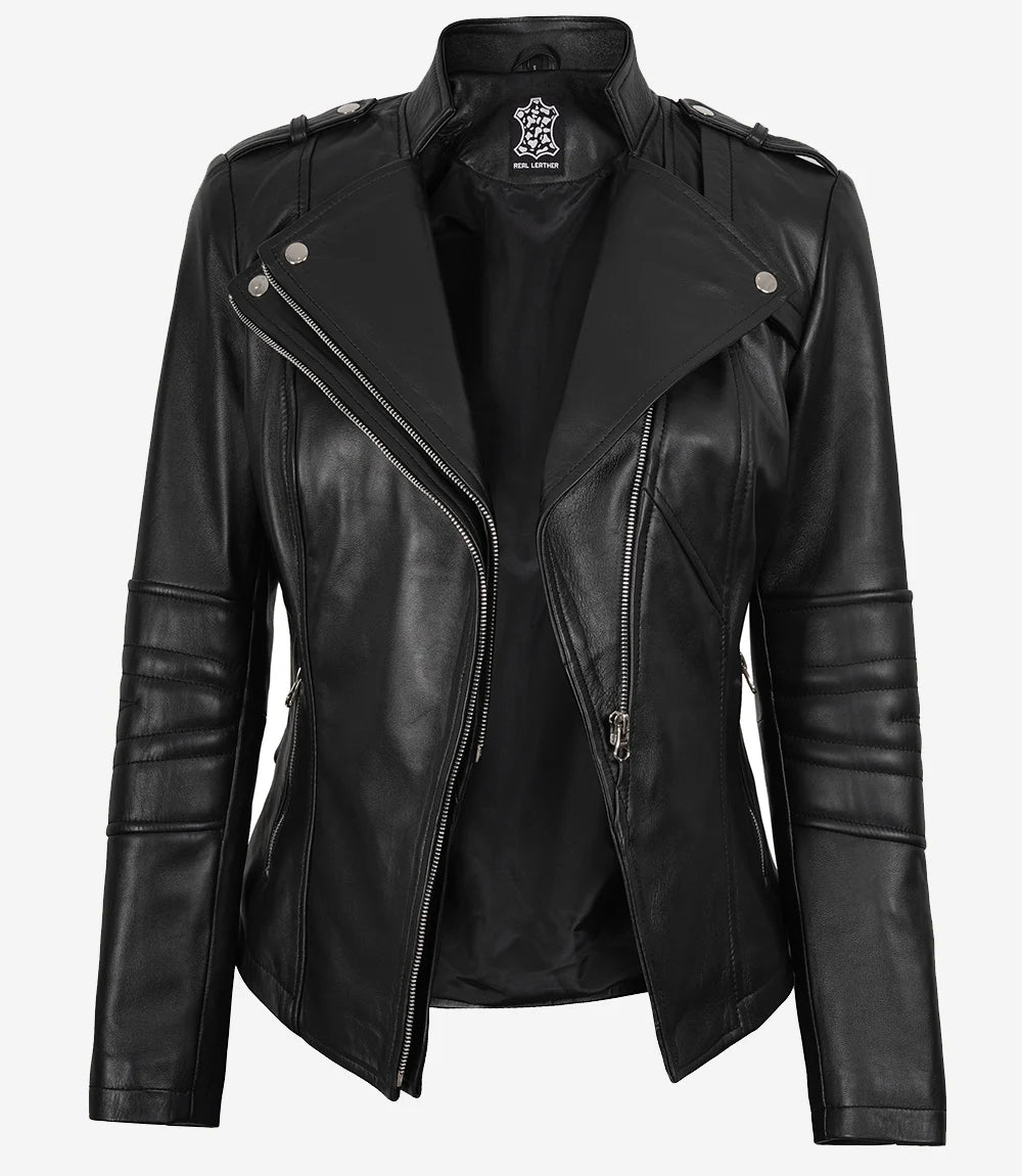 Women's Black Lambskin Biker Style Jacket
