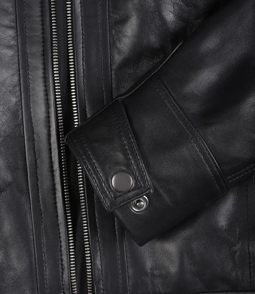 Womens Petite Black Quilted Biker Style Leather Jacket