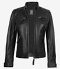 Womens Petite Black Quilted Biker Style Leather Jacket