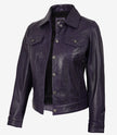 Women's Purple Leather Trucker Jacket