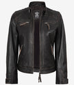 Women's Quilted Distressed Brown Real Lambskin Leather Biker Style Jacket