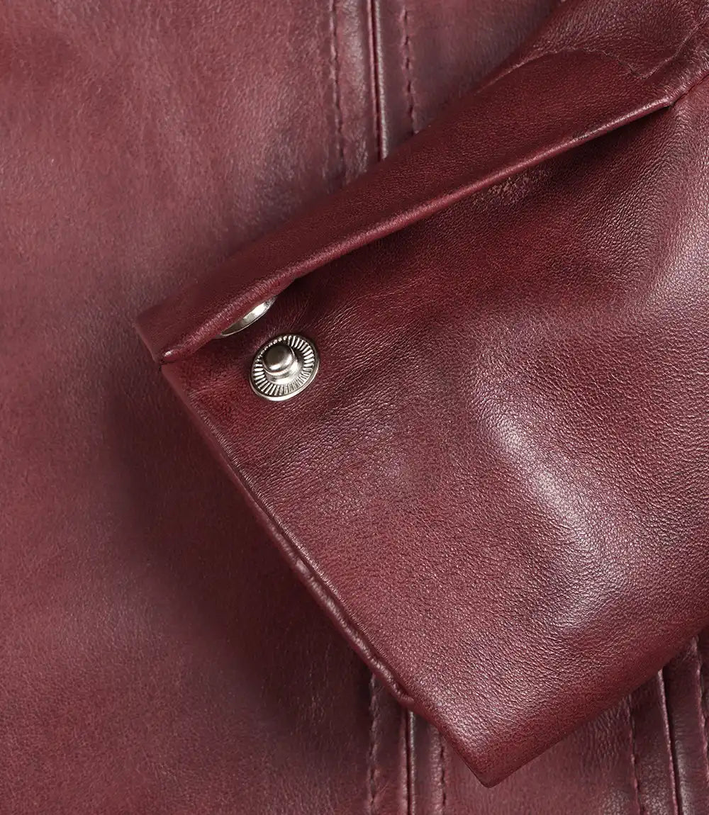 Womens Three Button Burgundy Leather Blazer