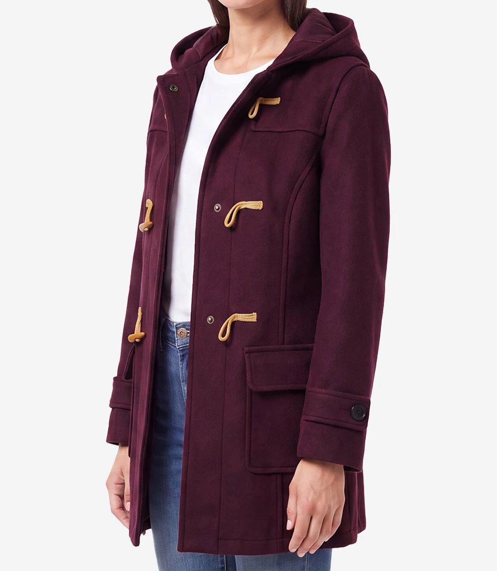 Suzanne Women’s Burgundy Hooded Duffle Wool Coat