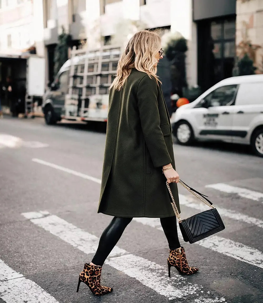 The Classicist: Women's Double-Breasted Wool Coat in Olive Green - Olive Green - view 4