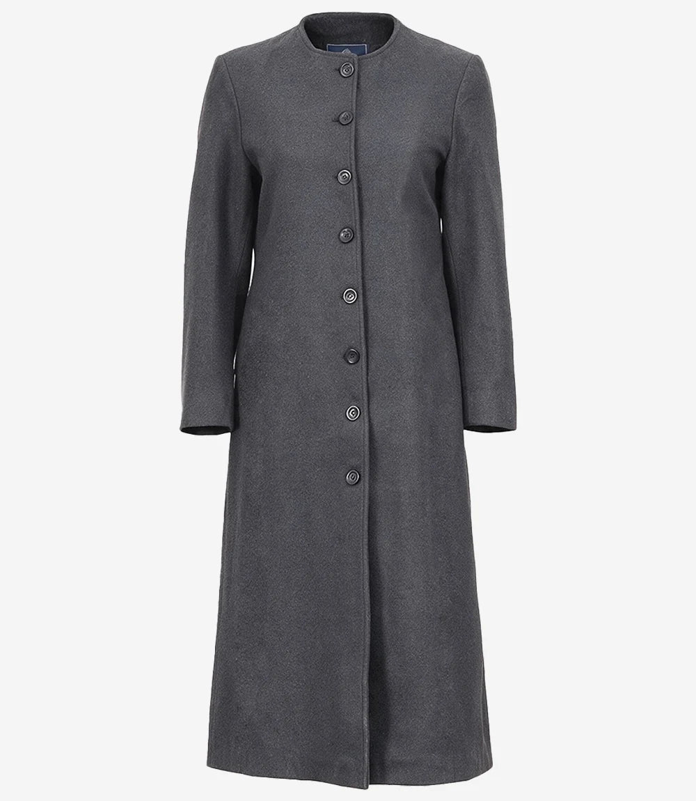 Rosario Runway: Women's Collarless Grey Wool Coat - Grey - view 3