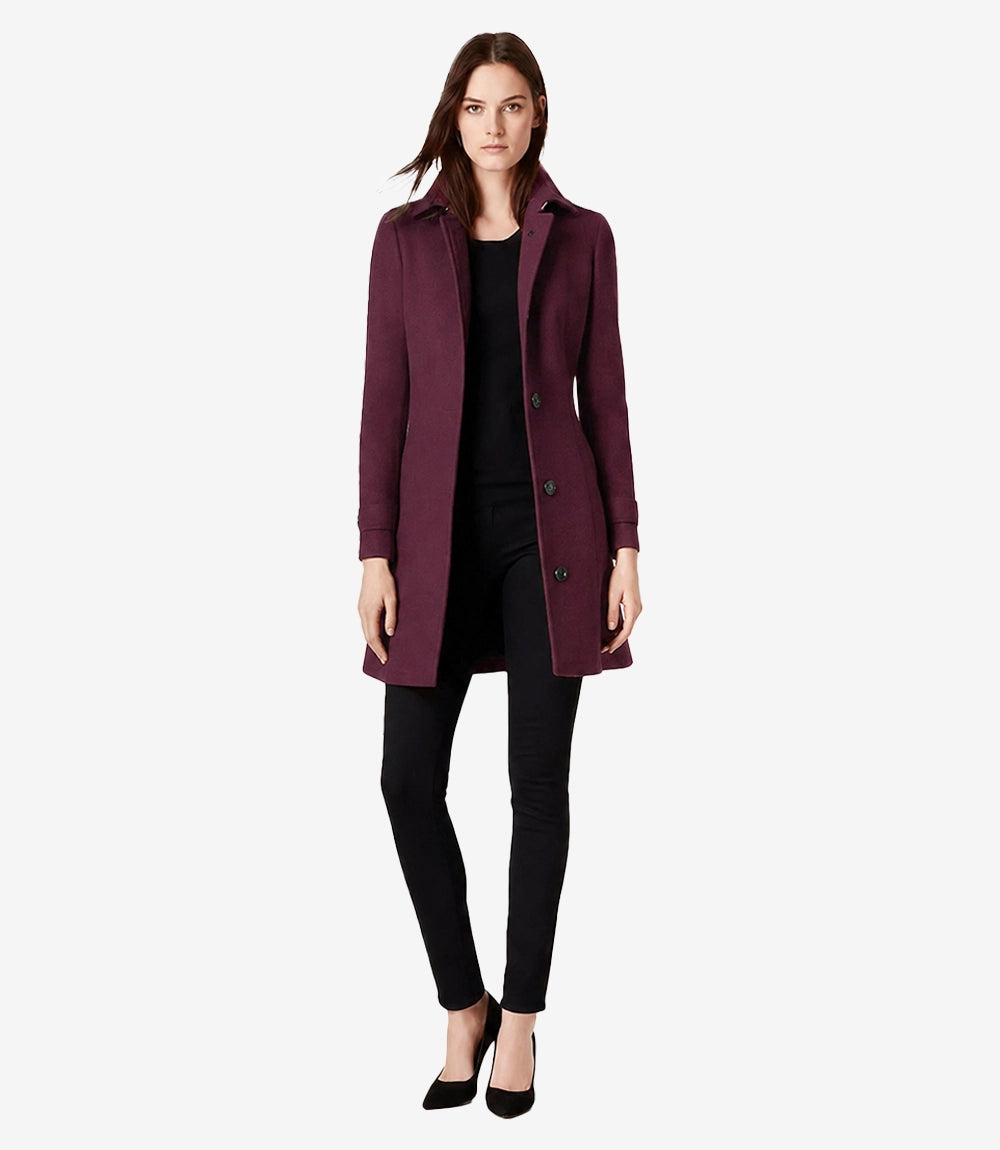 Josephine Women's Mid Length Burgundy Wool Coat