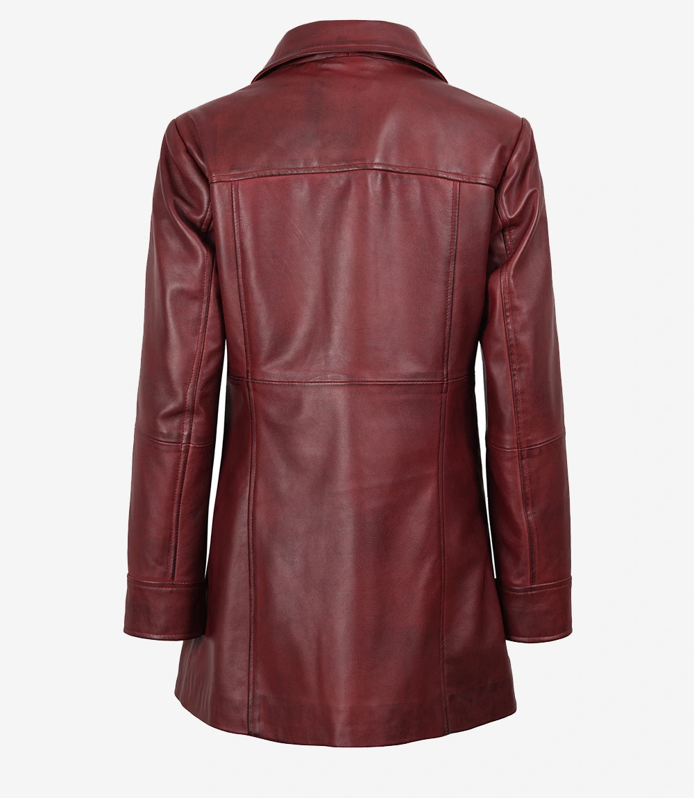 Womens Real Leather Maroon Coat