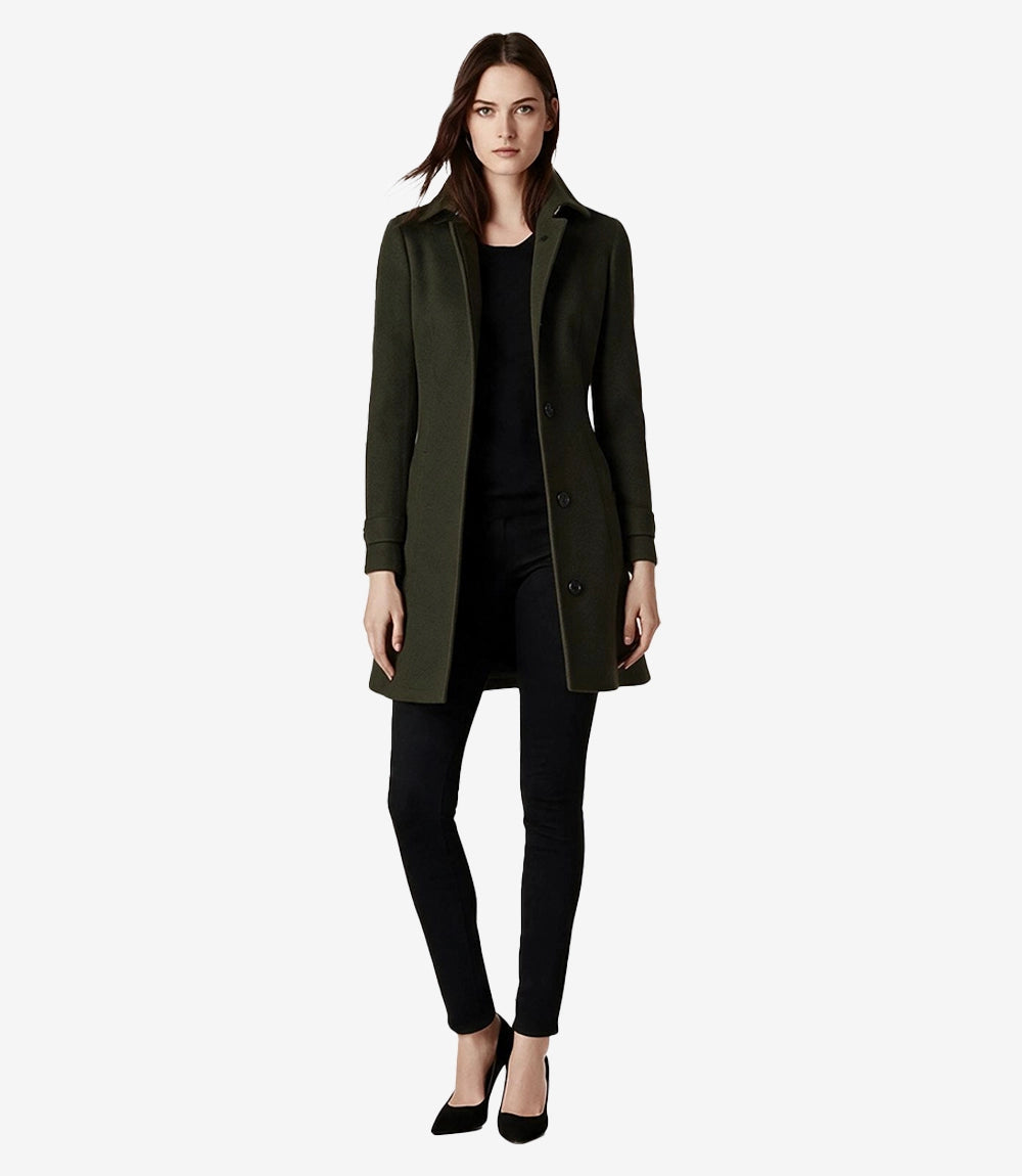 Josephine Women's Mid Length Olive Green Wool Coat