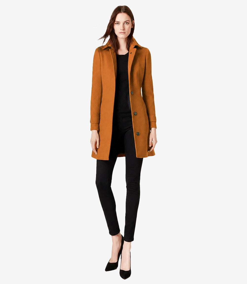 Josephine Women's Mid Length Rust Wool Coat