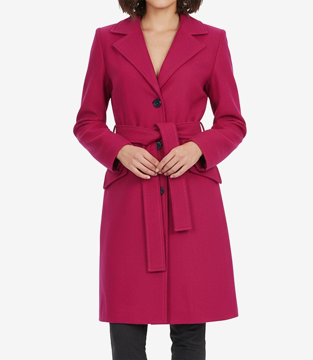 Kristi Women's Pink Notch Lapel Wool Wrap Coat