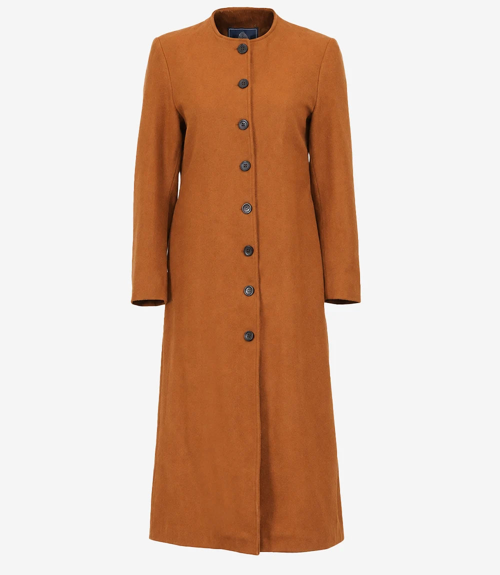 Rosario Runway: Women's Collarless Rust Wool Coat - Rust - view 3