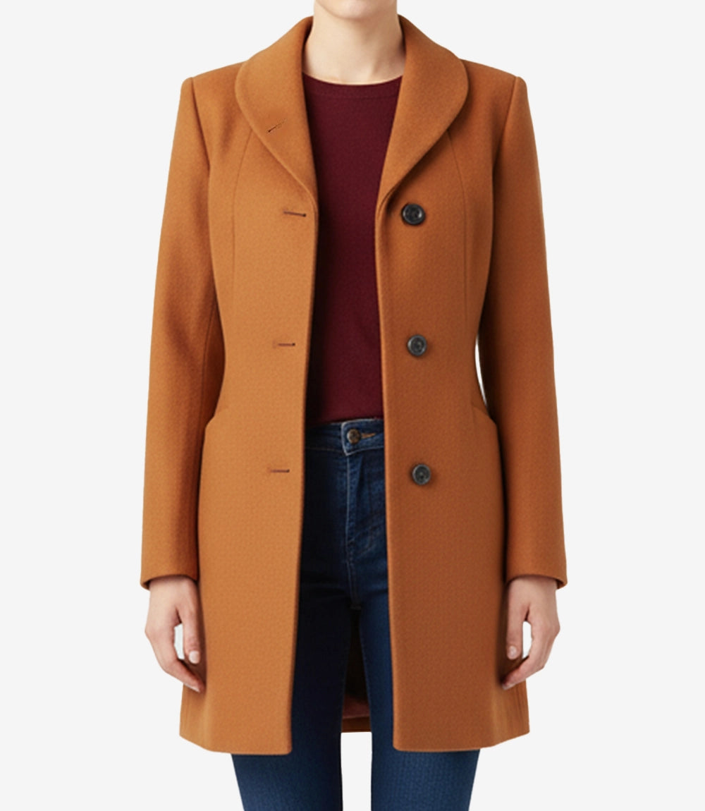Barbara 3/4 Length Rust Wool Coat for Women