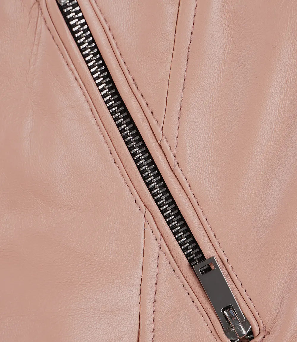 Womens Real Lambskin Leather Pink Moto Jacket