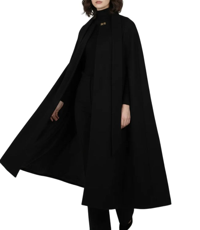 Marrie Women's Black Long Wool Cape Coat