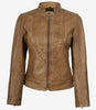 Amy Womens Camel Brown Biker Style Leather Jacket