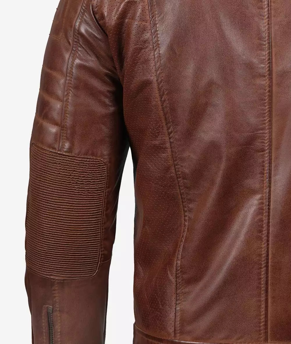 Mens Tall Brown Waxed Perforated Leather Jacket