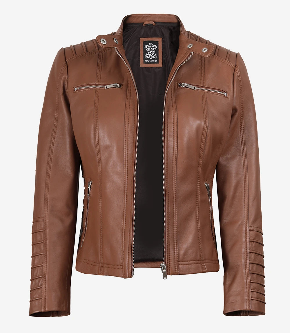 Womens Brown Hooded Leather Jacket