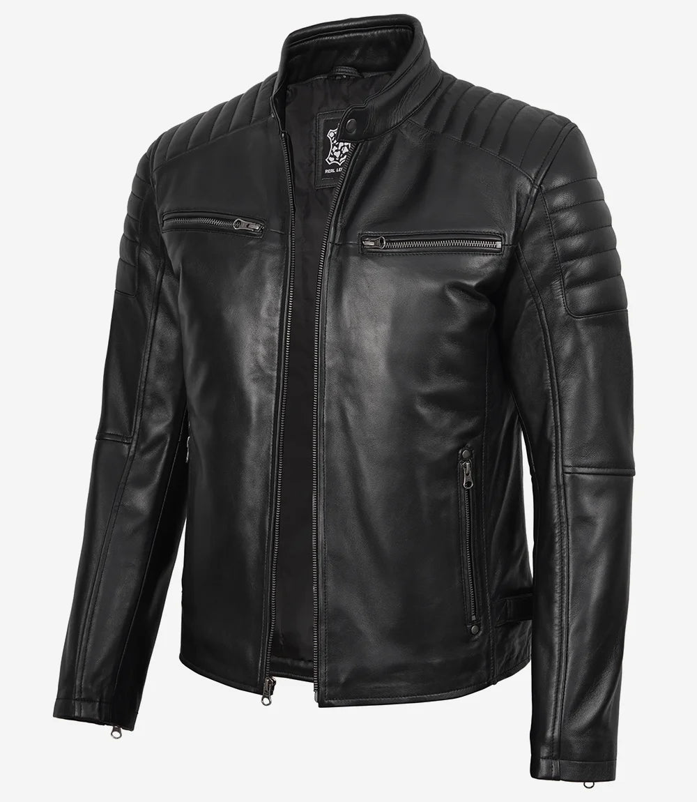 Men's Black Biker Style Leather Jacket