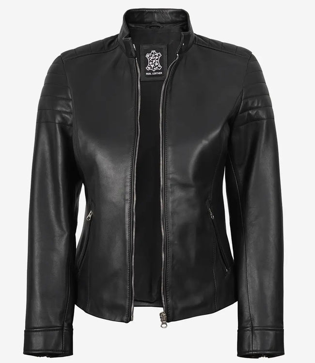 Carrie Black Leather Jacket for Women