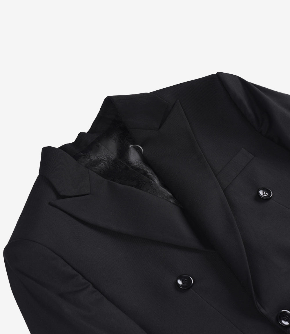 Men's Black Double-Breasted Peak Lapel Two Piece Suit