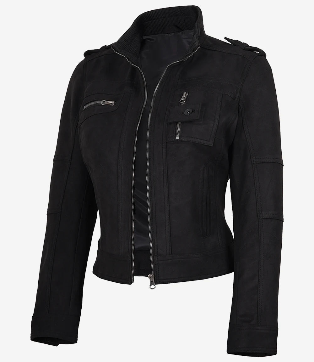 Women's Black Faux Suede Biker Style Jacket