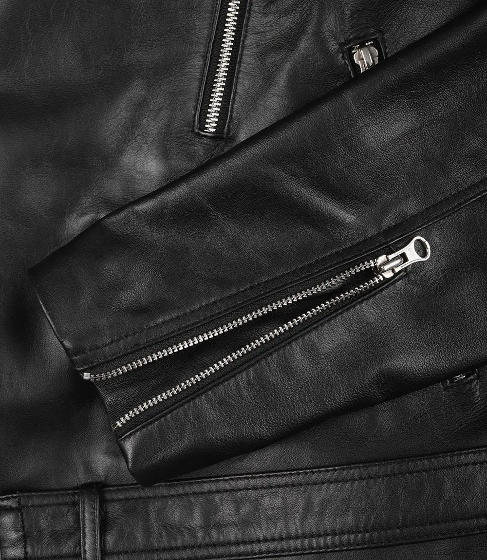Men's Black Asymmetrical Leather Jacket – Motorcycle Style