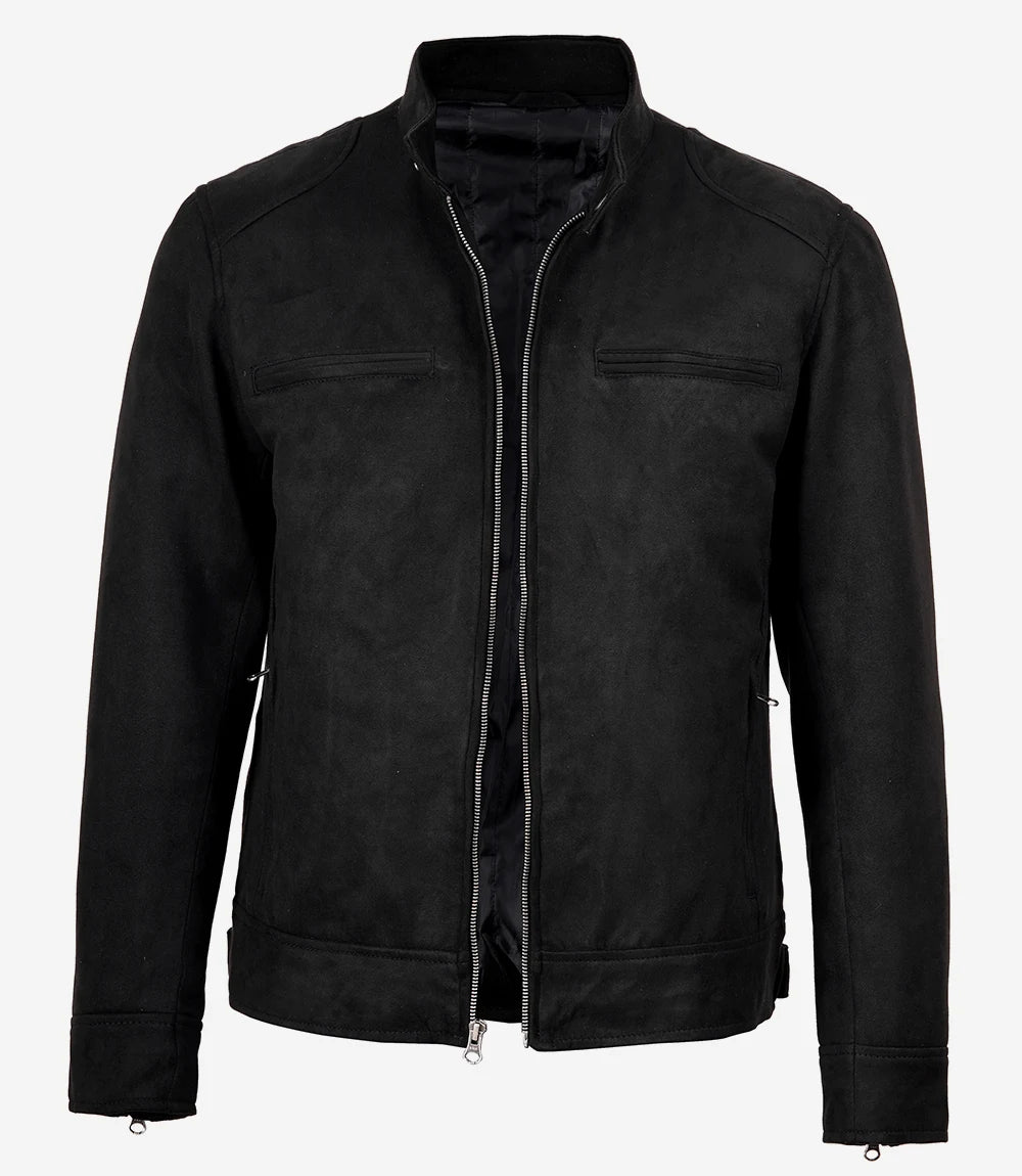 Men's Black Faux Suede Biker Style Jacket