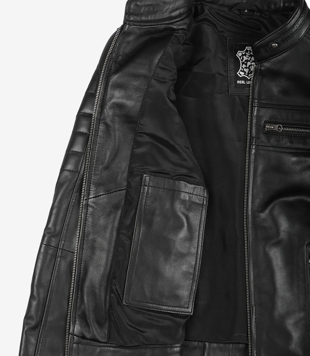 Womens Black Real Leather Cafe Racer Jacket