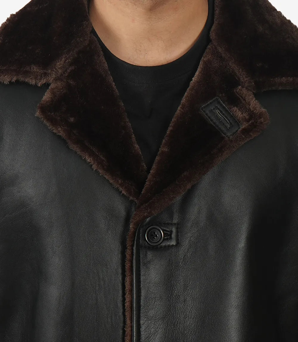 Mens Shearling Lined 3 4 Length Leather Coat
