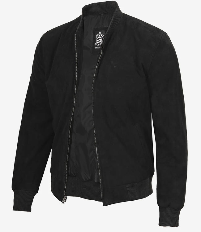 Men's Premium Black Suede Bomber Jacket