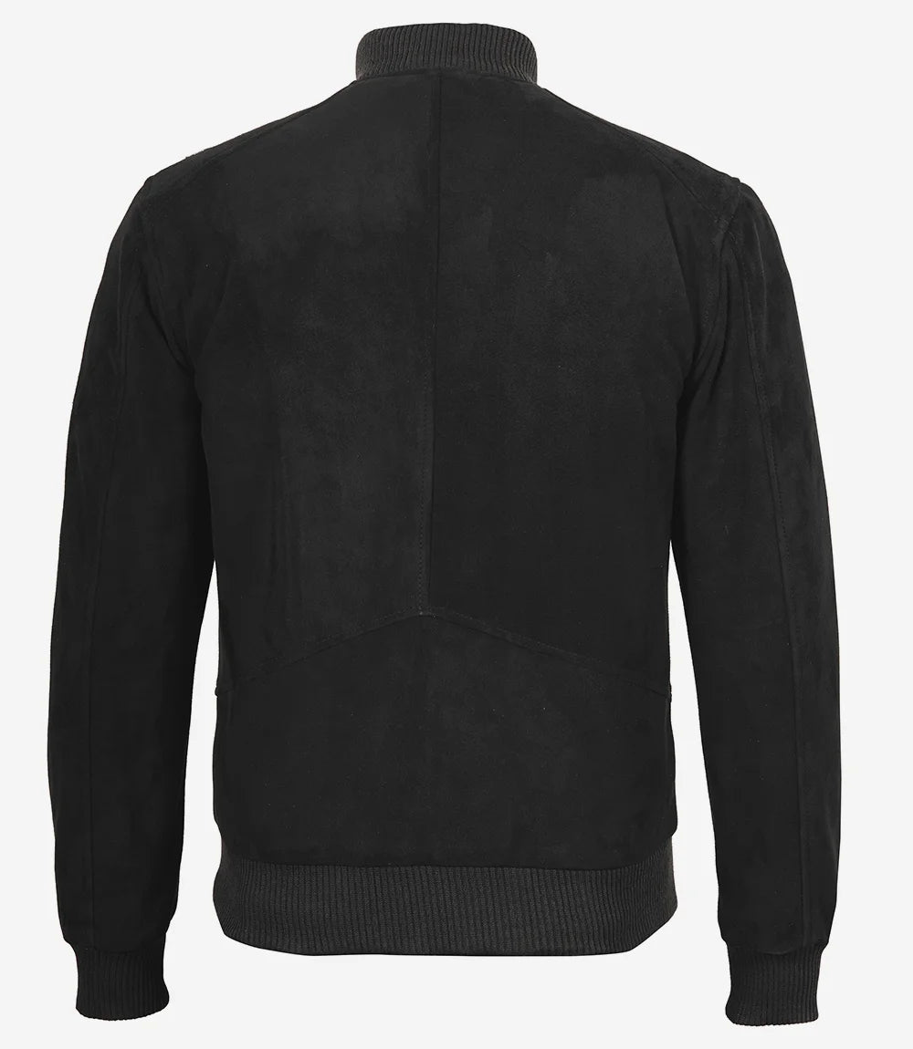 Men's Premium Black Suede Bomber Jacket