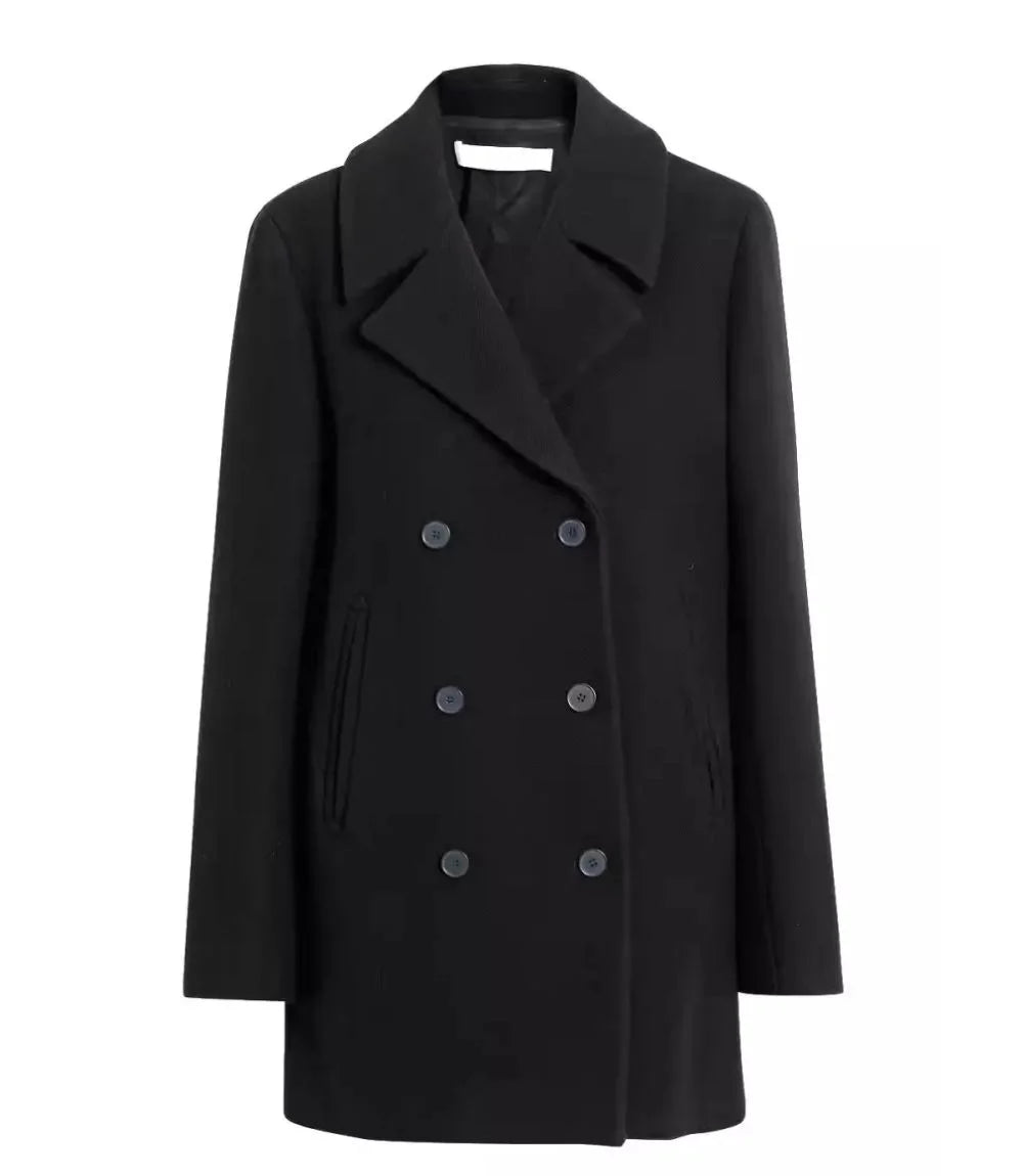 Womens 3 4 Length Black Double Breasted Wool Coat