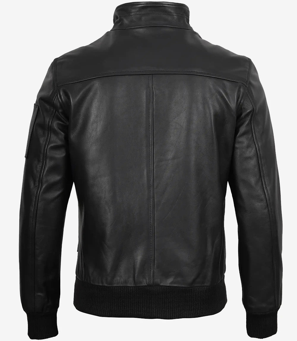 Men's Black Cowhide Leather Bomber Jacket