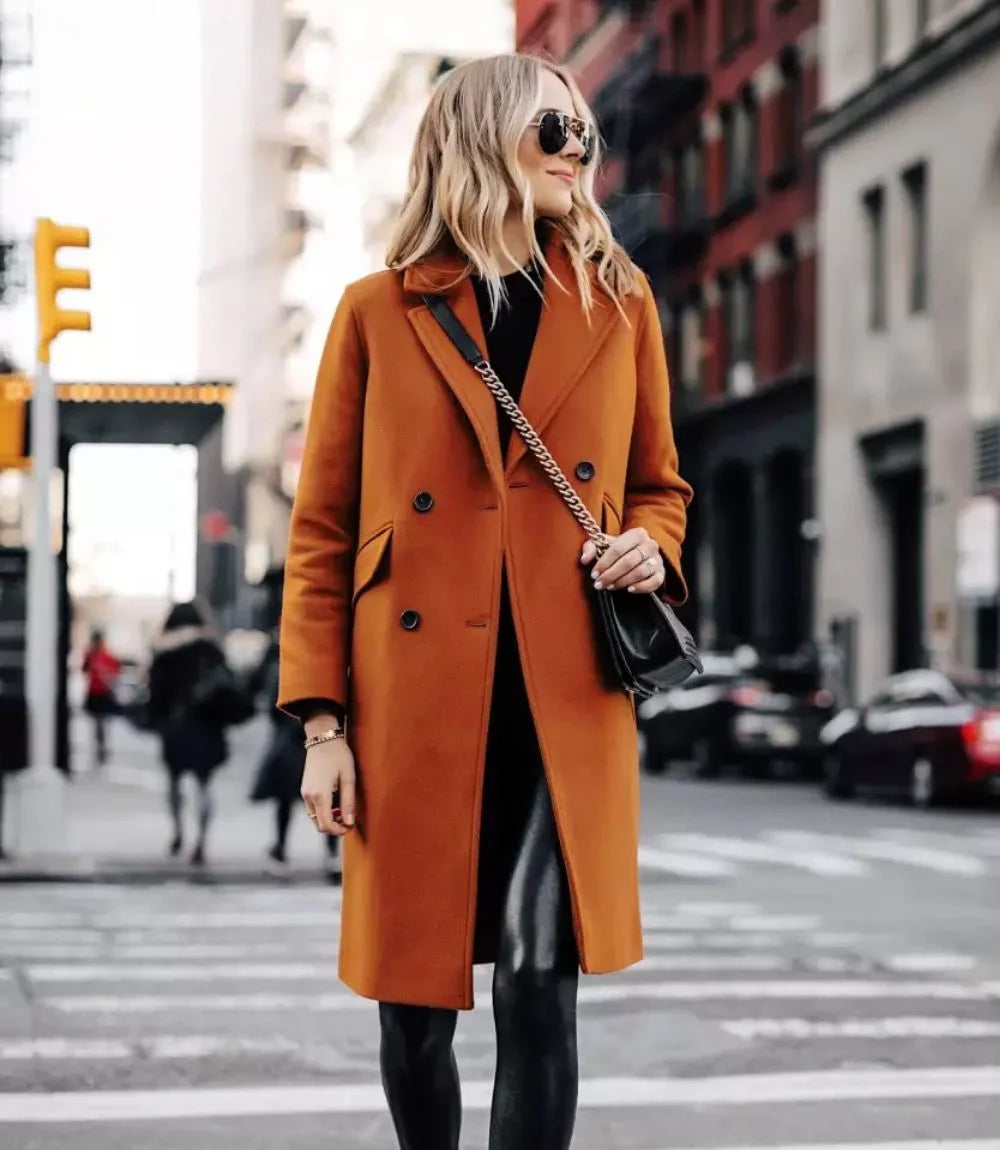 Brown Double Breasted Wool Coat Womens