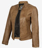 Amy Womens Camel Brown Biker Style Leather Jacket