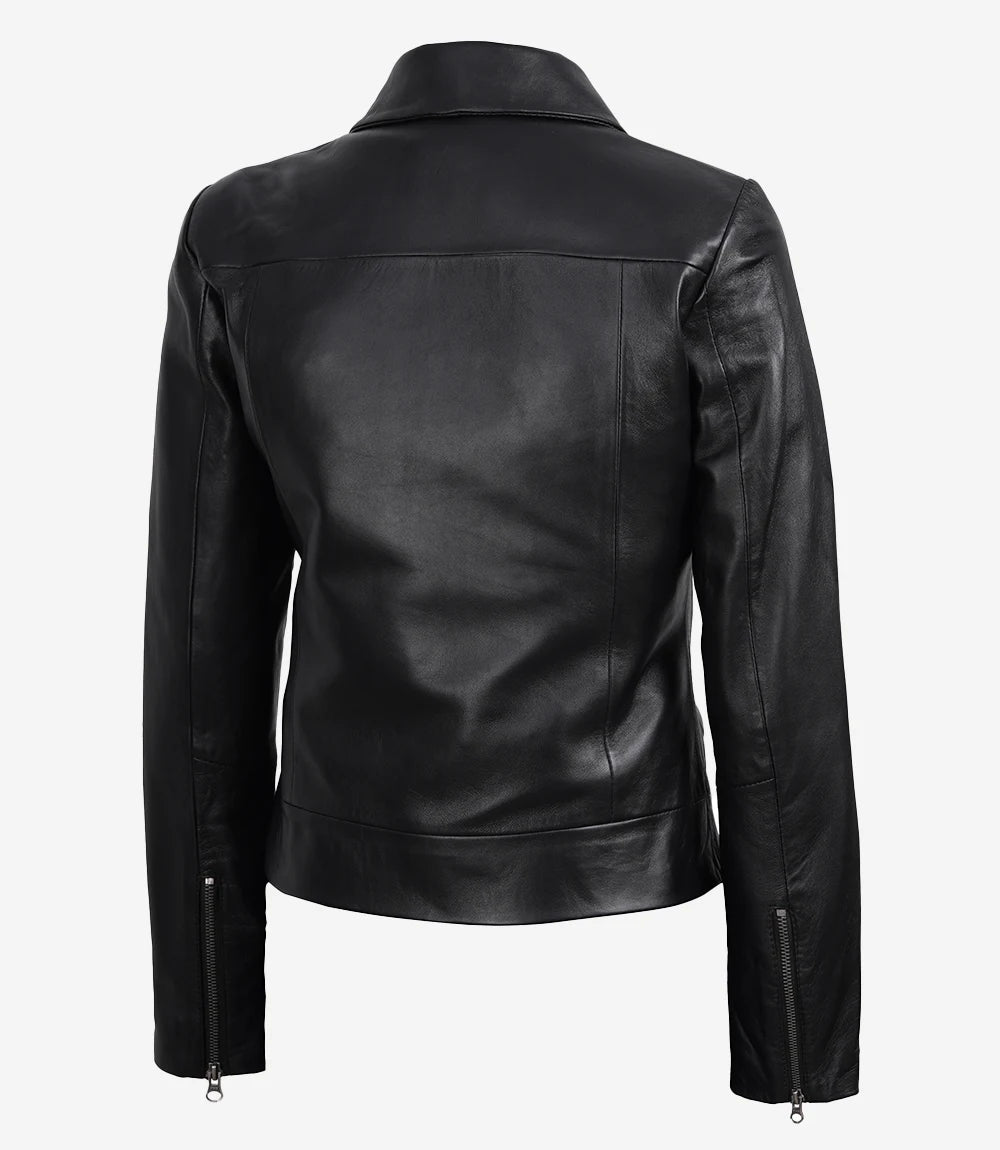 Women's Black Leather Harrington Jacket